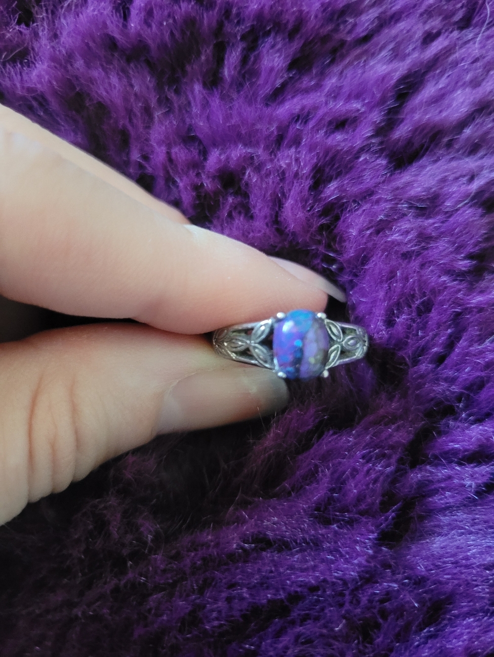 Purple Opal & Silver Ring - Size 6.5